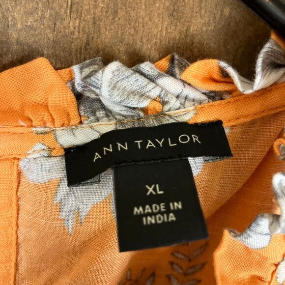 Ann Taylor Womens Blouse Marigold Tropical Floral Toile Smocked Halter XLarge - Picture 6 of 12